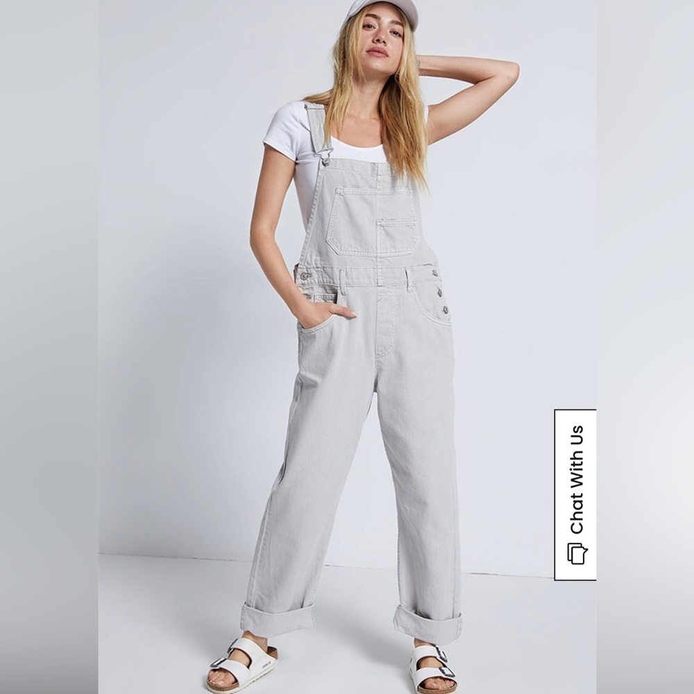 We the free Women's Light Gray Denim Overalls, large